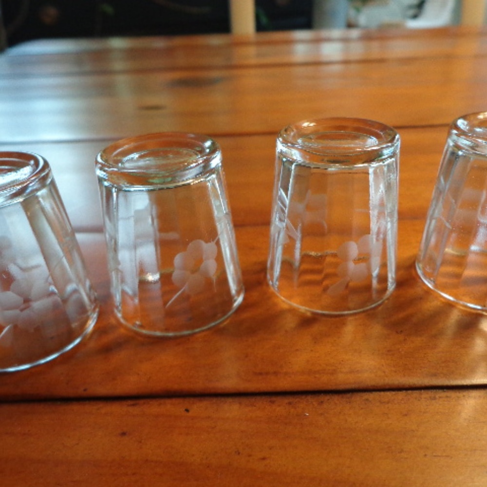 Set of 4 Glass Cordials Etched Clear - Picture 3 of 6